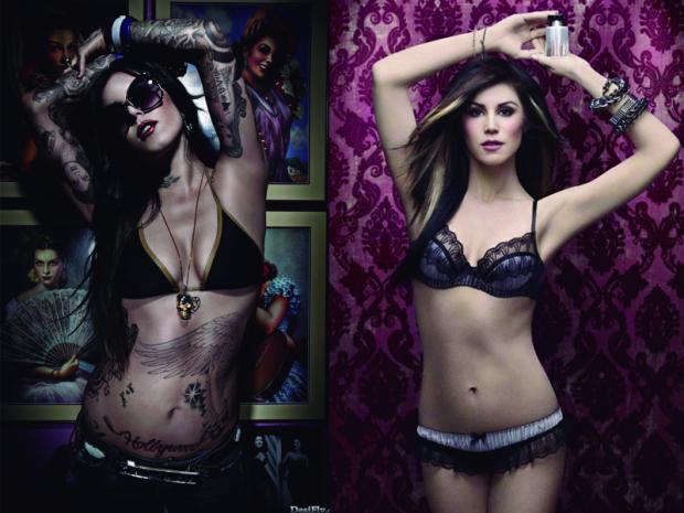 Kat Von D, com e sem tatuagens. E aí? Qual você prefere?