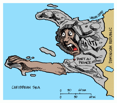 O Haiti pede socorro. Charge de Latuff.